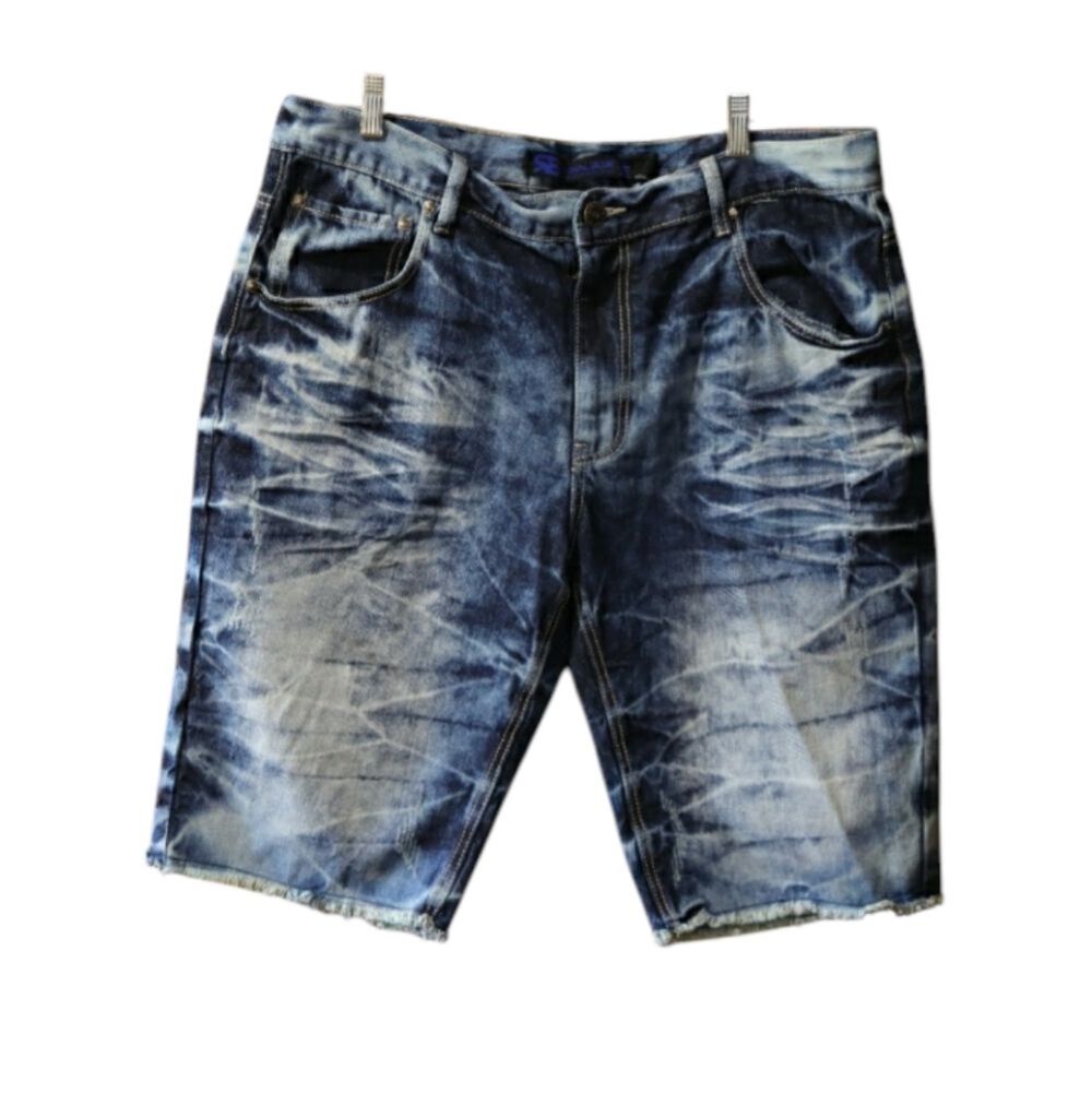 Royal Blue Distressed Denim Jean Shorts Y2K Vintage Raw Hem Streetwear Jorts 38